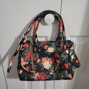 Steve Madden Black Red Rose Floral Print Top Handle Crossbody Bag With Wallet